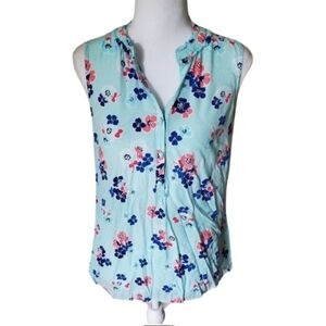 Talbots Aqua Blue Ruffle Trim Shell Allover Floral Print Women's Size Small